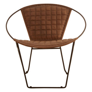 Orsina Buffalo Brown Leather Modern Sling Chair | Black Iron Frame