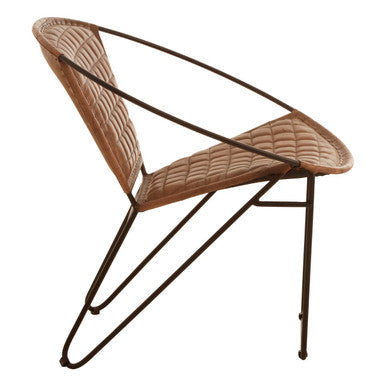 Orsina Buffalo Brown Leather Modern Sling Chair | Black Iron Frame