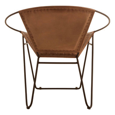 Orsina Buffalo Brown Leather Modern Sling Chair | Black Iron Frame