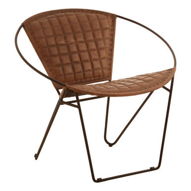 Orsina Buffalo Brown Leather Modern Sling Chair | Black Iron Frame