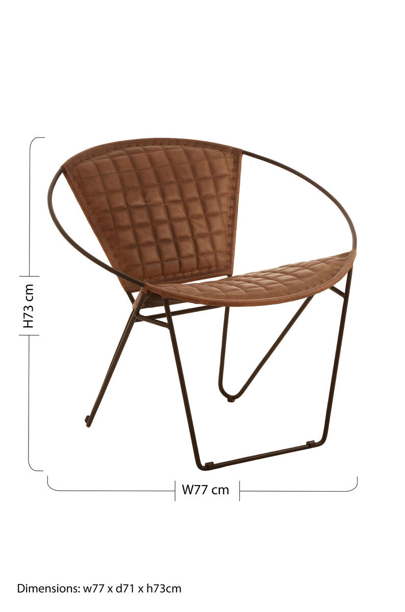 Orsina Buffalo Brown Leather Modern Sling Chair | Black Iron Frame