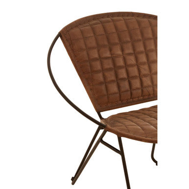 Orsina Buffalo Brown Leather Modern Sling Chair | Black Iron Frame