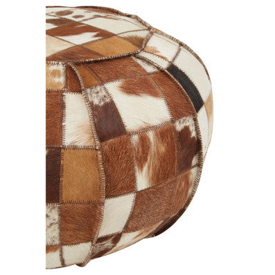 Orsina Buffalo Leather Patchwork Pouffe – Handcrafted Round Ottoman