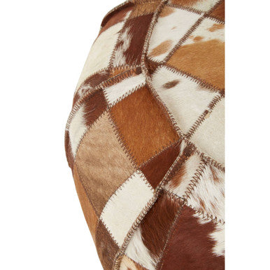 Orsina Buffalo Leather Patchwork Pouffe – Handcrafted Round Ottoman