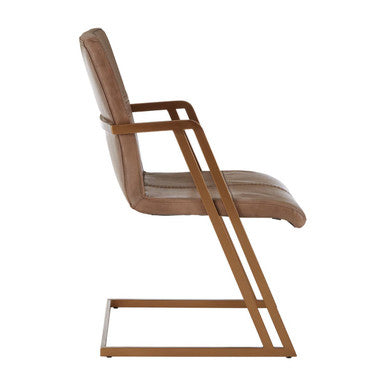 Orsina Buffalo Grey Leather Cantilever Dining Chair | Bronze Iron