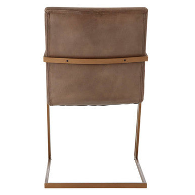 Orsina Buffalo Grey Leather Cantilever Dining Chair | Bronze Iron