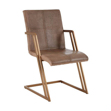 Orsina Buffalo Grey Leather Cantilever Dining Chair | Bronze Iron