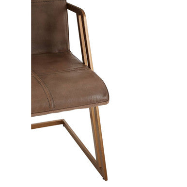 Orsina Buffalo Grey Leather Cantilever Dining Chair | Bronze Iron