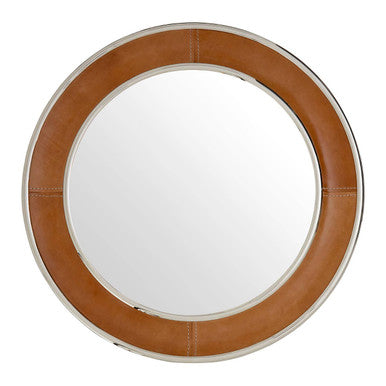Orsina Churchill Round Wall Mirror – Tan Genuine Leather & Nickel