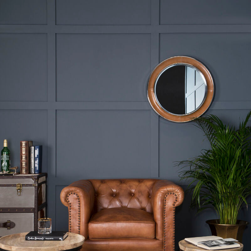 Orsina Churchill Round Wall Mirror – Tan Genuine Leather & Nickel