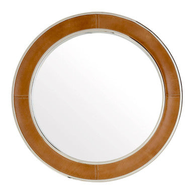 Orsina Churchill Tan Genuine Leather Wall Mirror with Nickel Rims