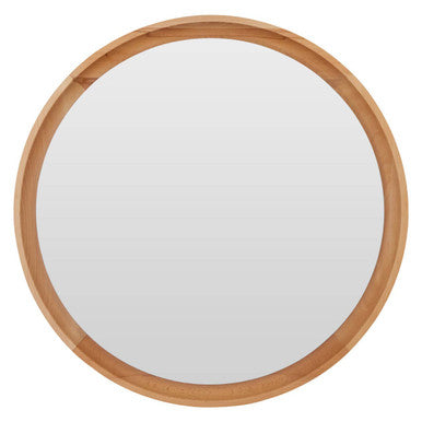 Orsina Kensington Townhouse Round Wall Mirror – Natural Wood Frame