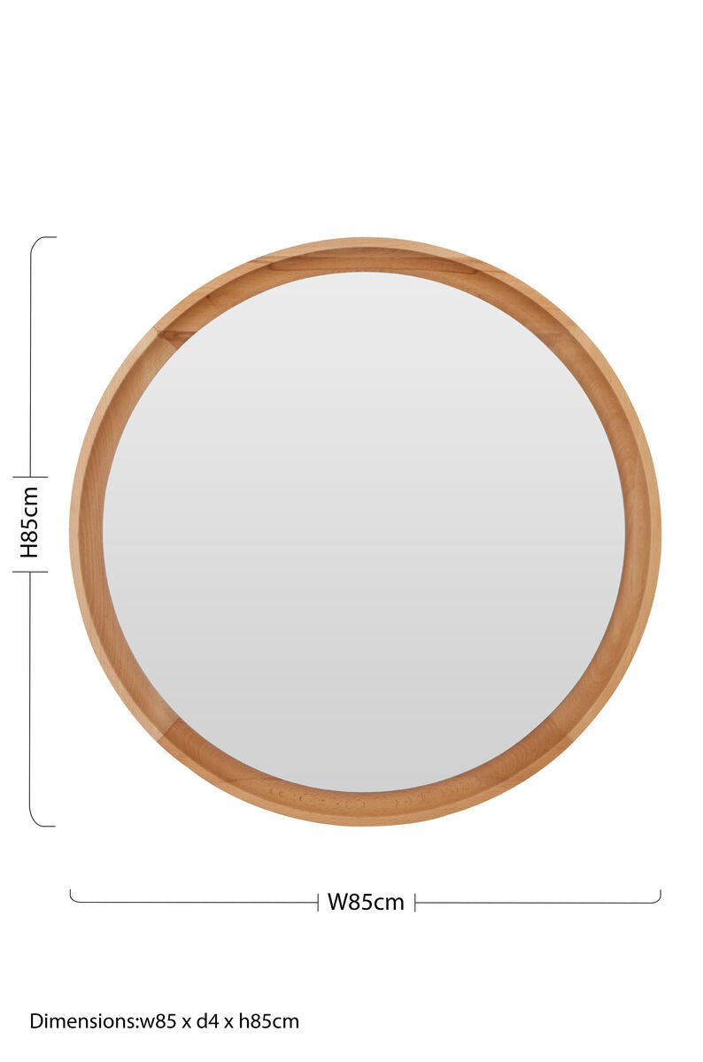 Orsina Kensington Townhouse Round Wall Mirror – Natural Wood Frame