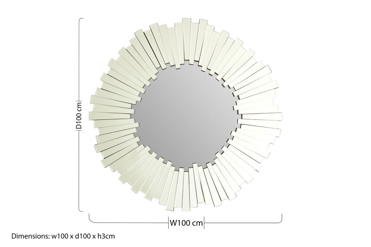 Orsina Puzzle Flared Wall Mirror – Silver Sunburst Decorative Mirror