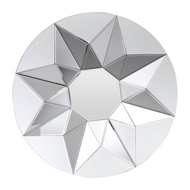 Orsina Wanda 3D Round Wall Mirror – Silver Geometric Mirrored Facets