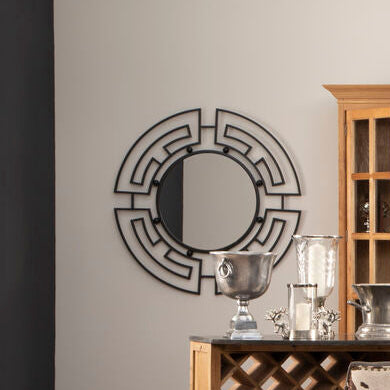 Orsina Jalal Round Wall Mirror – Black Metal Frame Contemporary Decor