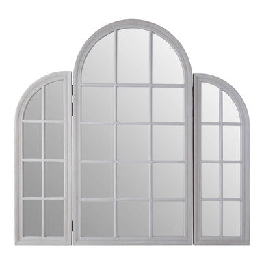 Orsina Fret Grey Dressing Table Mirror – Weathered Carved Wood Finish
