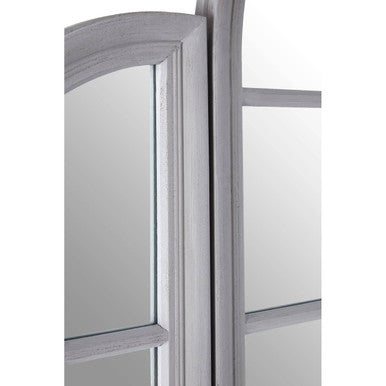 Orsina Fret Grey Dressing Table Mirror – Weathered Carved Wood Finish
