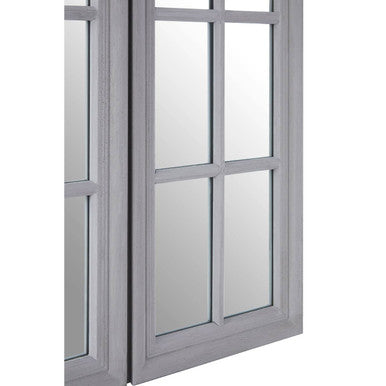 Orsina Fret Grey Dressing Table Mirror – Weathered Carved Wood Finish