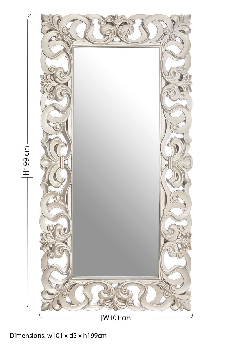 Orsina Palazio Rectangular Wall Mirror – Silver Finish Fleur-de-Lis