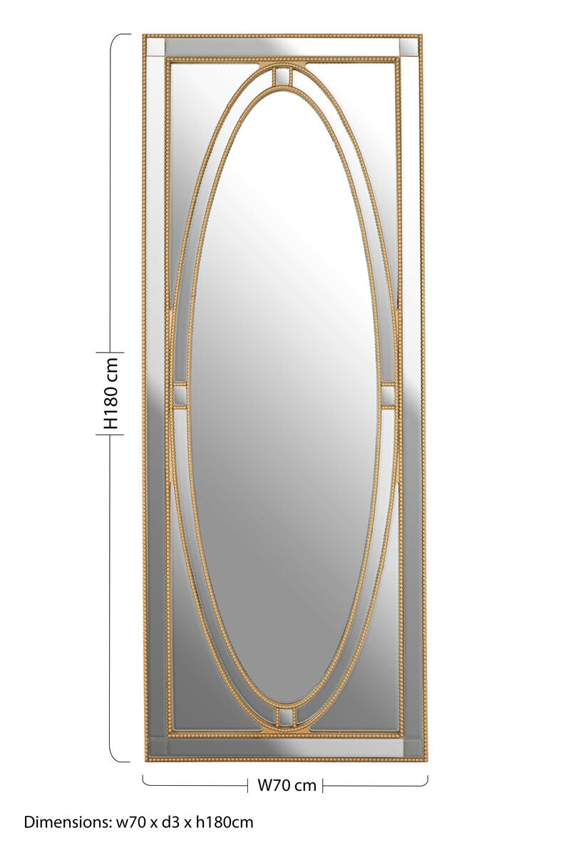 Orsina Gavra Gold Wall Mirror – Beaded Art Deco Elongated Frame