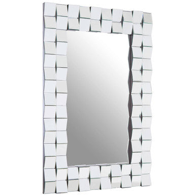 Orsina Gota Wall Mirror – Silver 3D Sculpted Beveled Tile Mirror
