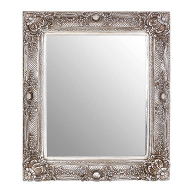 Orsina Marseille Champagne Wall Mirror – Silver Floral Beveled Frame