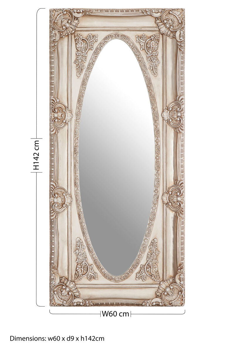 Orsina Marseille Oval Wall Mirror – Champagne Silver Decorative Border