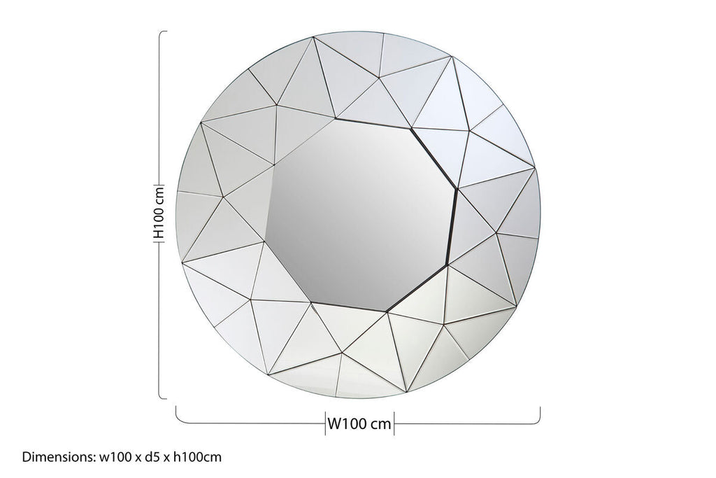 Orsina Roona Silver Wall Mirror – Modern Hexagonal Faceted Geometric Design