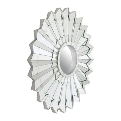 Orsina Raita Round Wall Mirror – Silver Art Deco Geometric Frame
