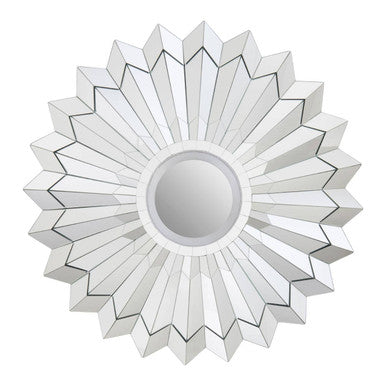 Orsina Raita Round Wall Mirror – Silver Art Deco Geometric Frame