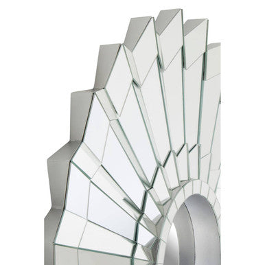 Orsina Raita Round Wall Mirror – Silver Art Deco Geometric Frame