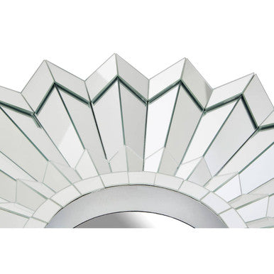 Orsina Raita Round Wall Mirror – Silver Art Deco Geometric Frame