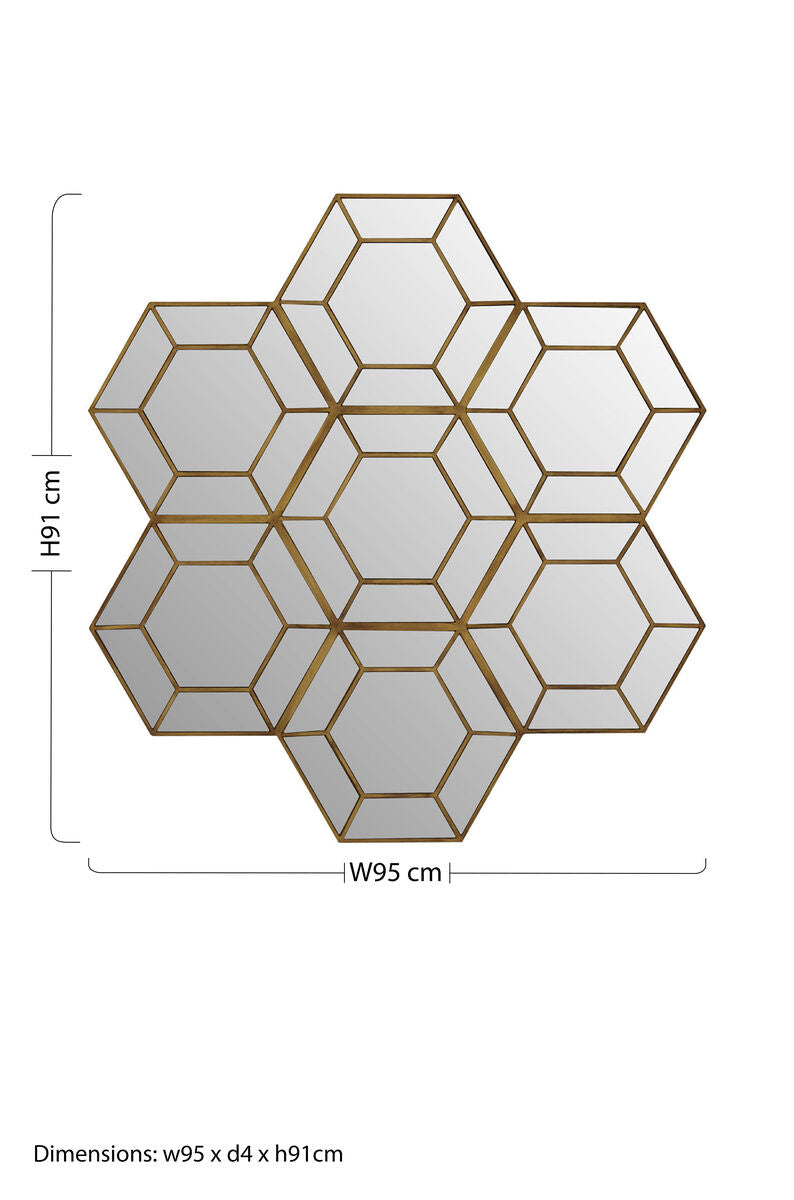 Orsina Riva Gold Hexagon Wall Mirror – Art Deco Geometric Design