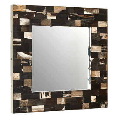 Orsina Relic Square Petrified Wood Wall Mirror | Dark Mosaic Frame