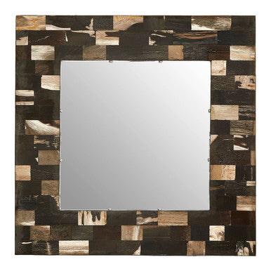 Orsina Relic Square Petrified Wood Wall Mirror | Dark Mosaic Frame