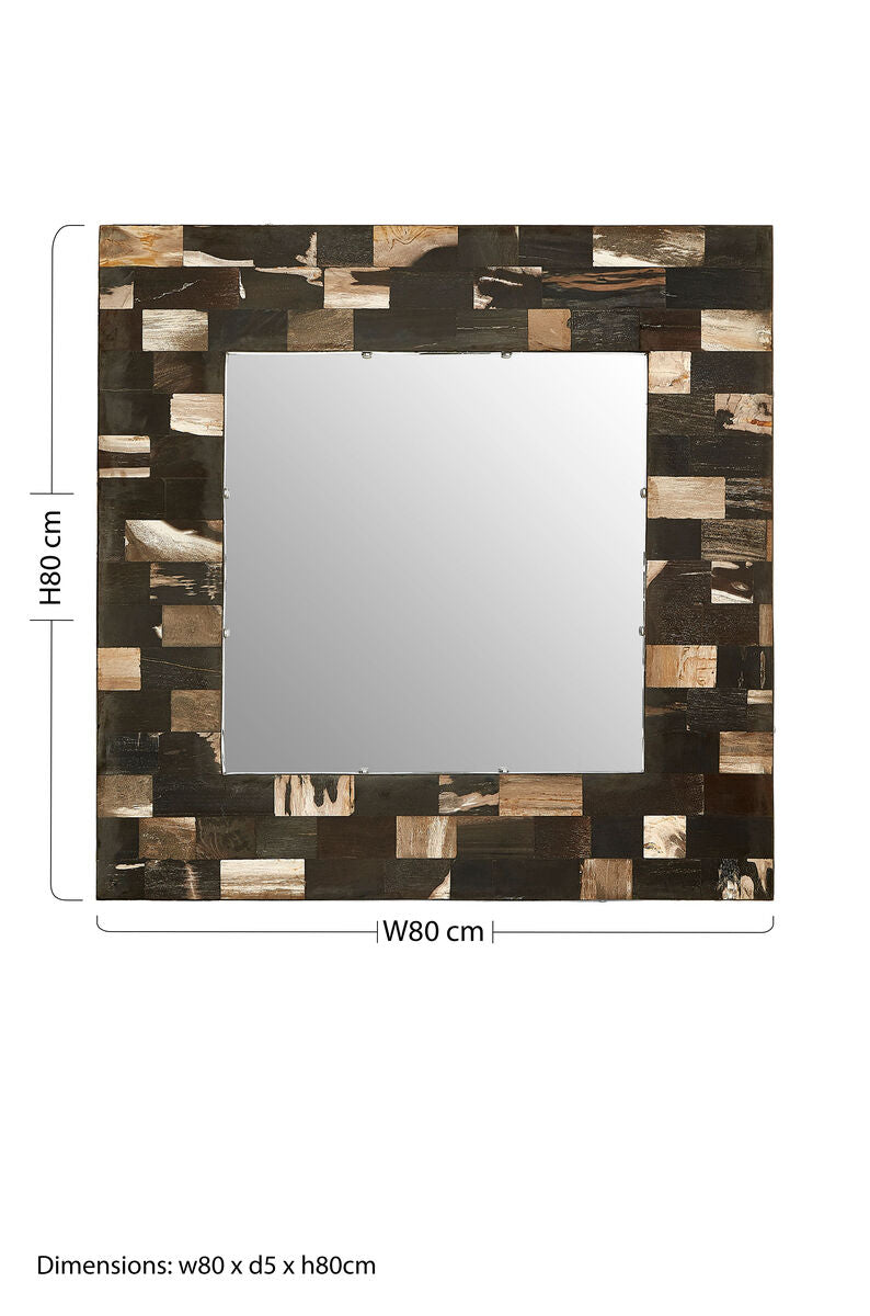 Orsina Relic Square Petrified Wood Wall Mirror | Dark Mosaic Frame
