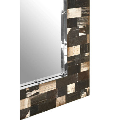 Orsina Relic Square Petrified Wood Wall Mirror | Dark Mosaic Frame