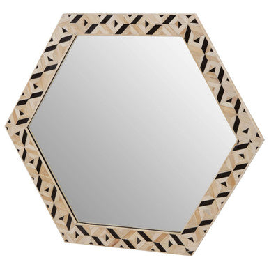Orsina Harlo Hexagonal Wall Mirror – Ivory and Black Geometric Decor