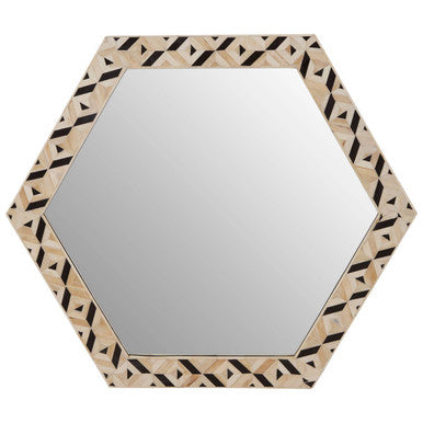 Orsina Harlo Hexagonal Wall Mirror – Ivory and Black Geometric Decor