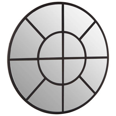 Orsina Descartes Round Wall Mirror – Black Metal Geometric Industrial