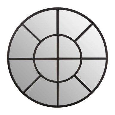 Orsina Descartes Round Wall Mirror – Black Metal Geometric Industrial