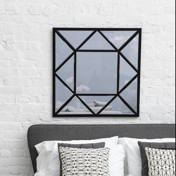Orsina Descartes Black Metal Geometric Square Wall Mirror – 24 Inch