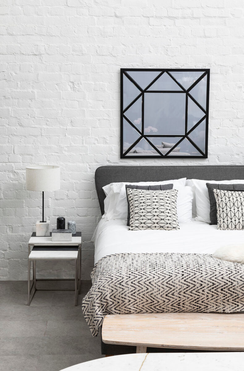 Orsina Descartes Black Metal Geometric Square Wall Mirror – 24 Inch