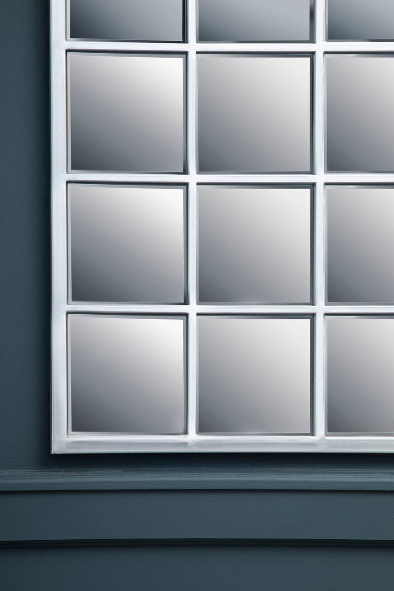 Orsina Descartes Silver Grid Frame Wall Mirror – Modern Vanity Decor