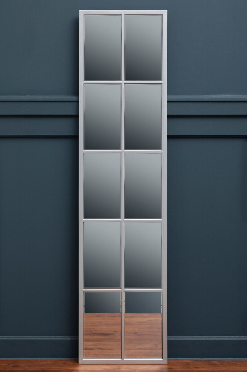 Orsina Descartes Tall Window Pane Wall Mirror | Silver Grid Design
