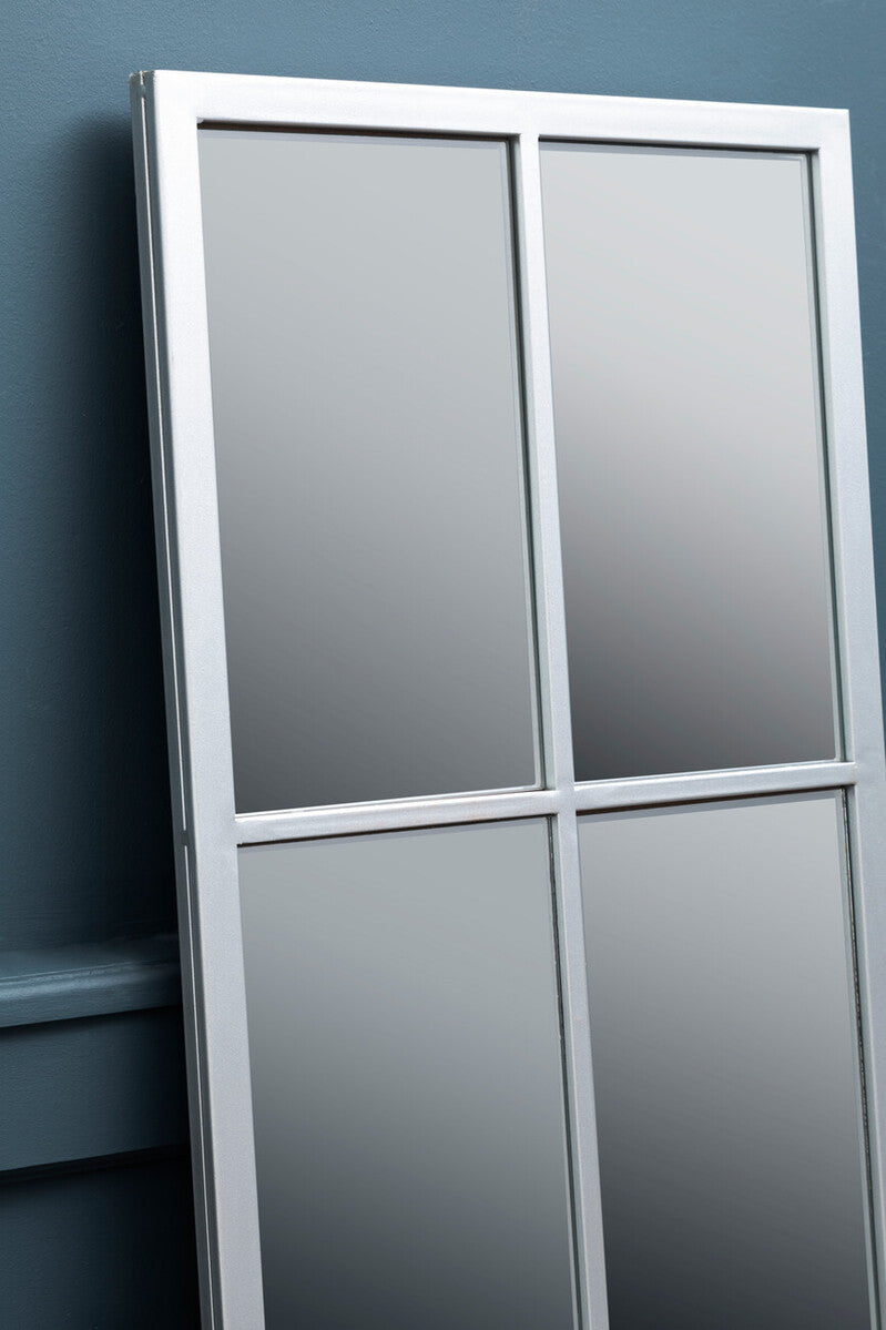 Orsina Descartes Tall Window Pane Wall Mirror | Silver Grid Design