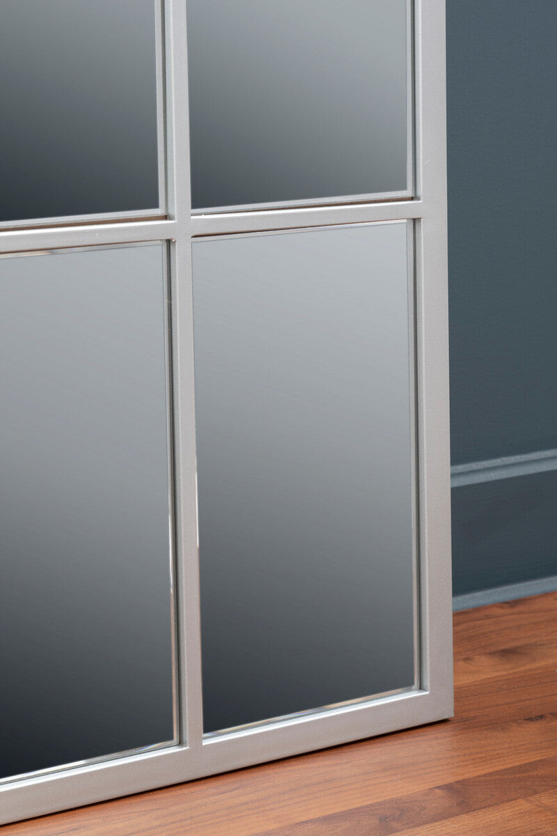 Orsina Descartes Tall Window Pane Wall Mirror | Silver Grid Design