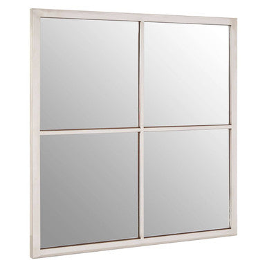 Orsina Descrates Square Window Pane Wall Mirror | Silver Stainless Steel