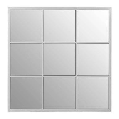 Orsina Descartes Square Grid Wall Mirror – Silver Finish Geometric Decor